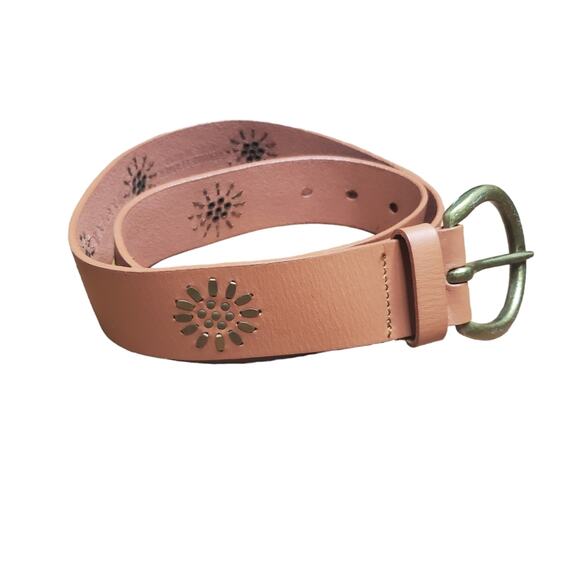 Linea Pelle Anthropologie Brown Genuine Leather Metal Floral Studded Belt - Picture 5 of 13